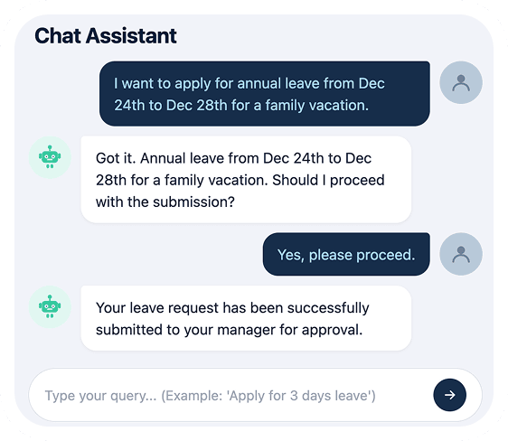 Chat assistant submitting an annual leave request