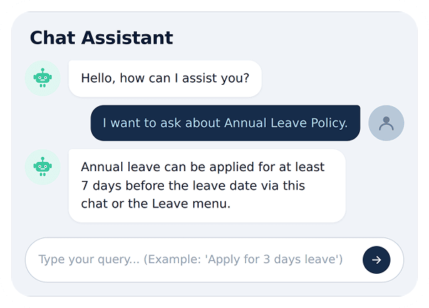 Chat assistant answering an annual leave policy question