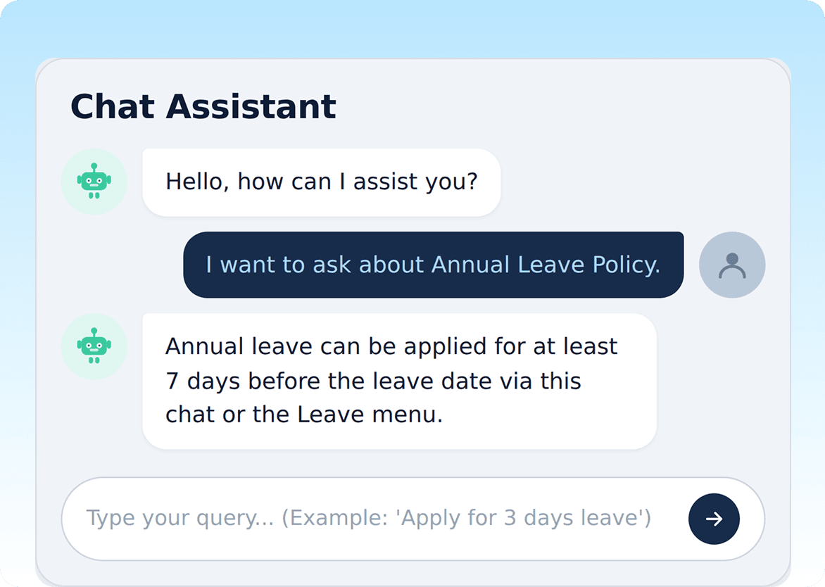 Chat Assistant answering an employee question about the annual leave policy